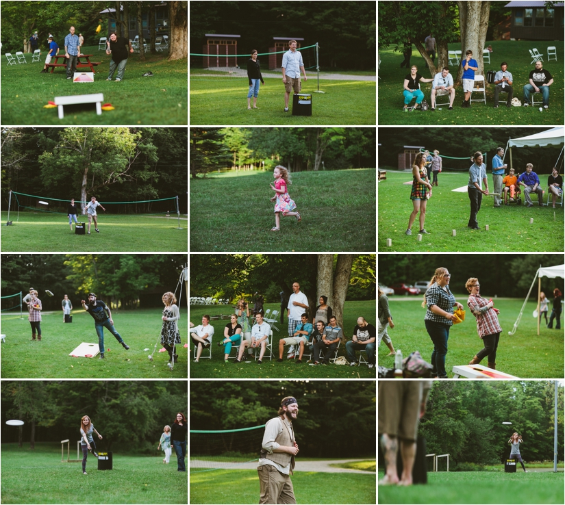 Lawn Games for a wedding Kubb, KannJamm Cornhole, frisbee, Bocce Ball