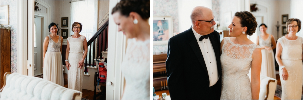 Family first look and a lace Tadashi Shoji from BHLDN| Sodus Bay Wedding Photographers | Shaw Photo Co.