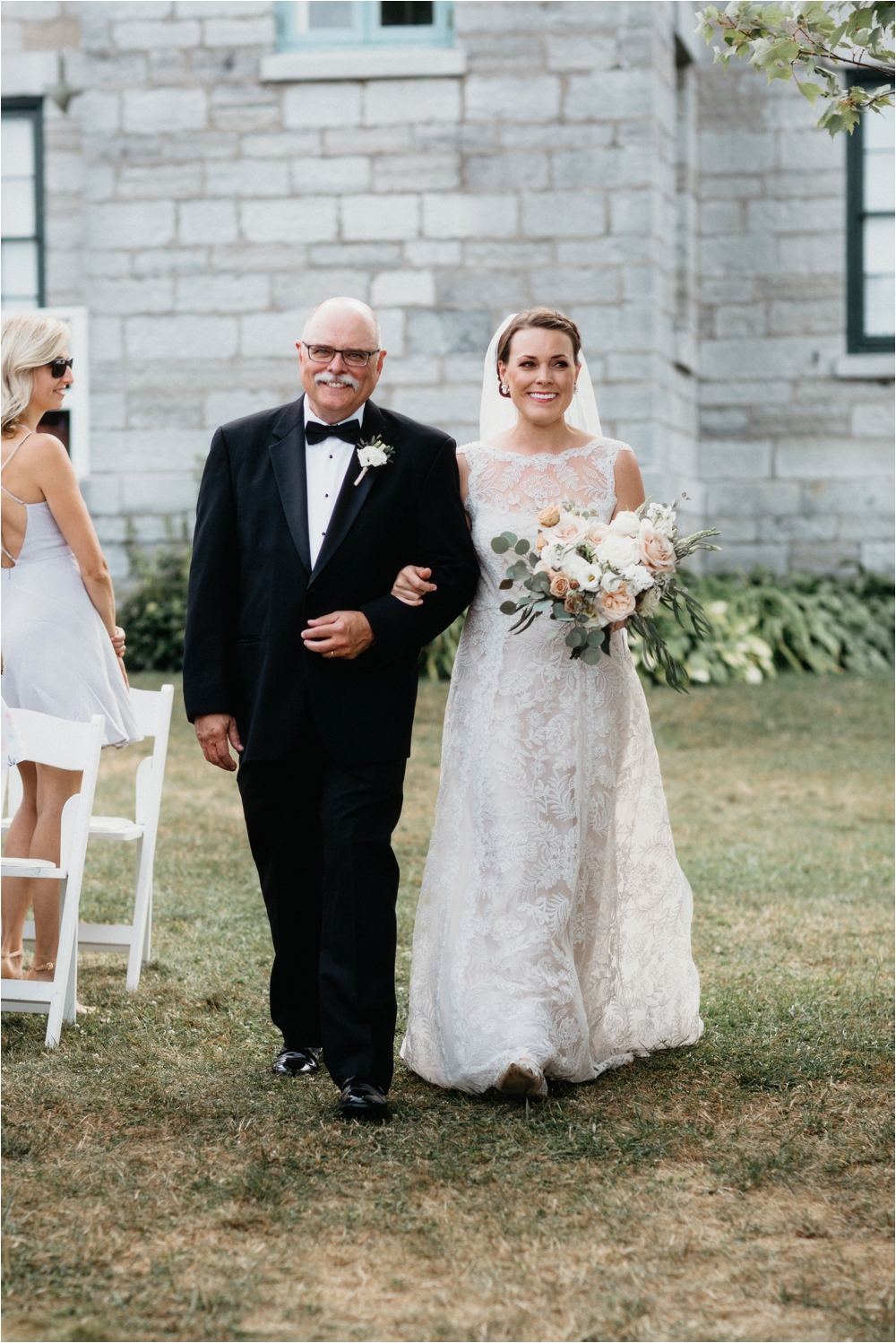 Bride walking down the aisle | Sodus Bay Lighthouse Museum | Sodus Bay Wedding Photographers | Shaw Photo Co.