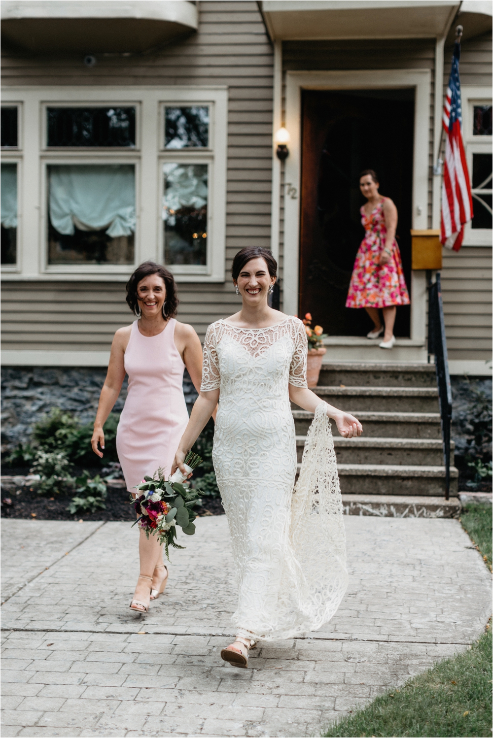 Rue De Seine bridal gown and gold salt water flats | Burchfield Penney Wedding in Buffalo, New York