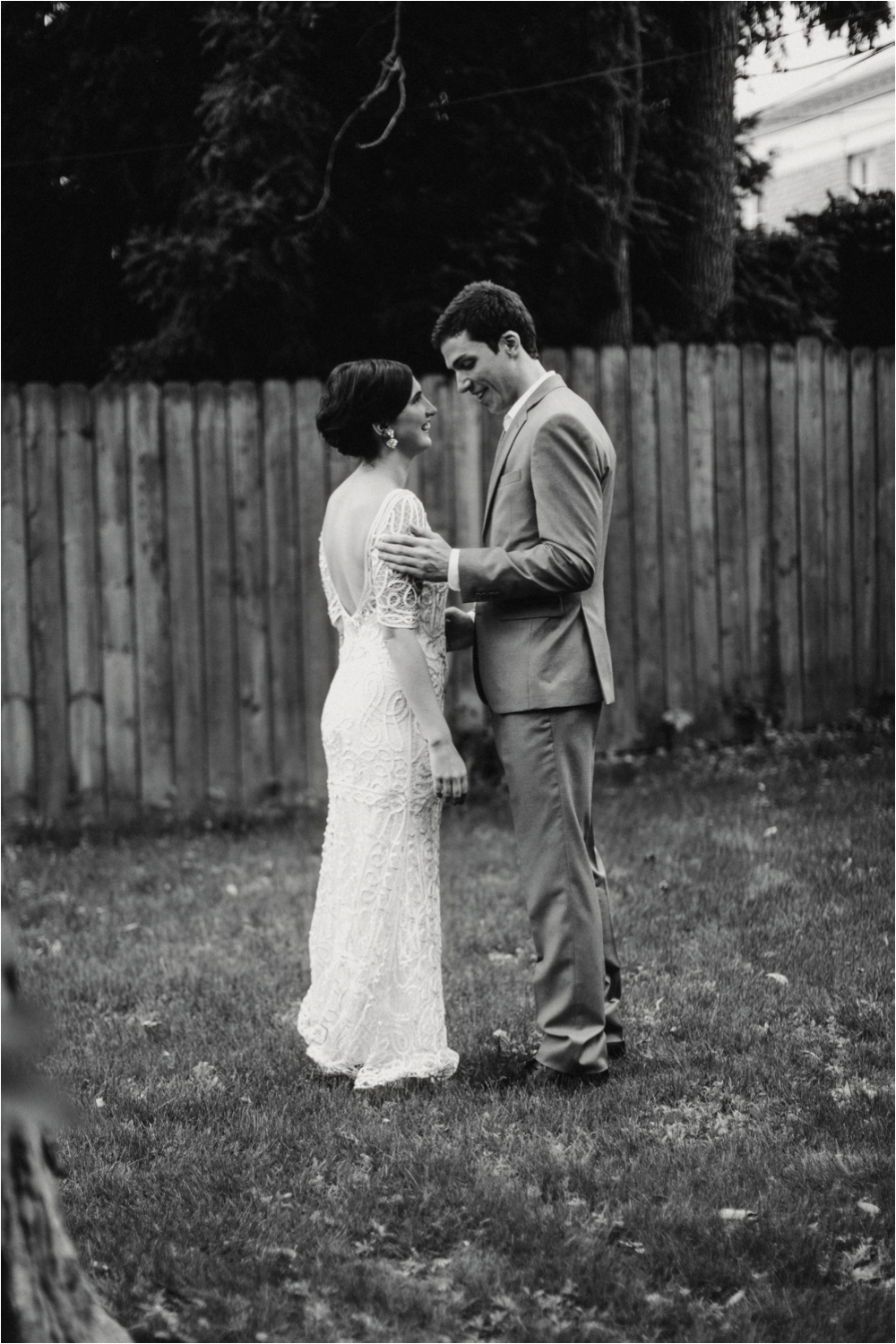 First look with a bride in Rue De Seine bridal gown