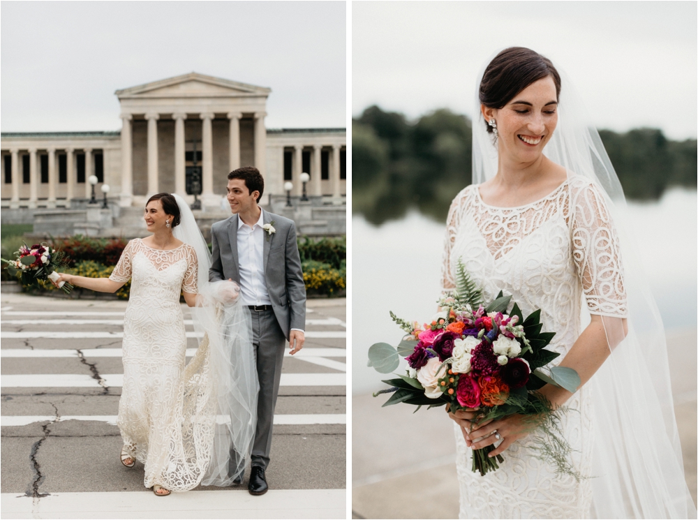 Rue De Seine bridal gown a bright colorful bouquet | Burchfield Penney Wedding in Buffalo, New York