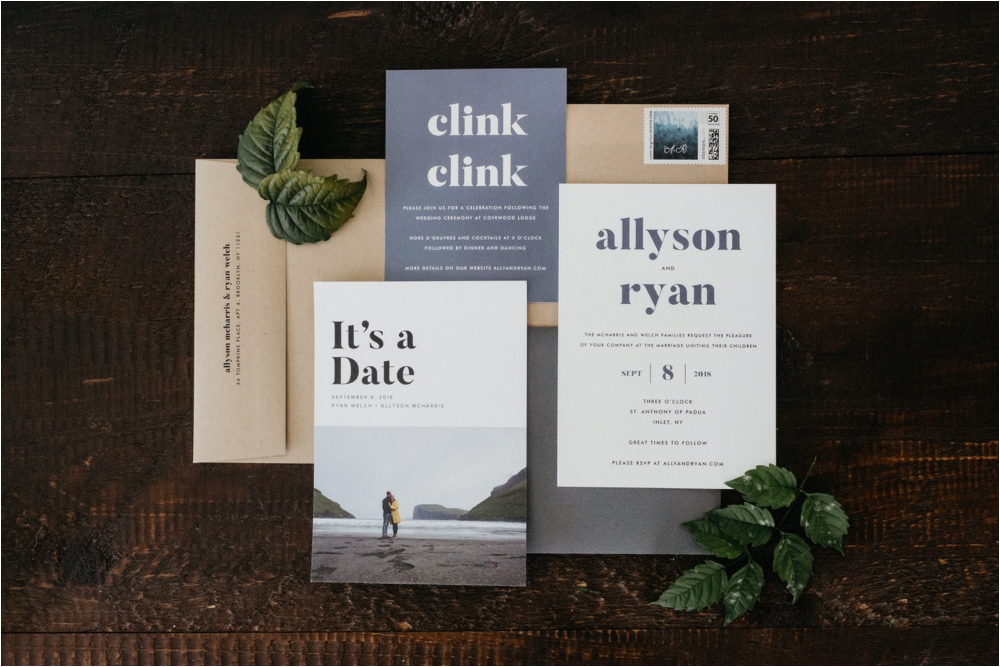 Invitation Suite for Adirondack Wedding The Covewood Lodge Eagle Bay Invites for ADK Wedding | Shaw Photo Co.