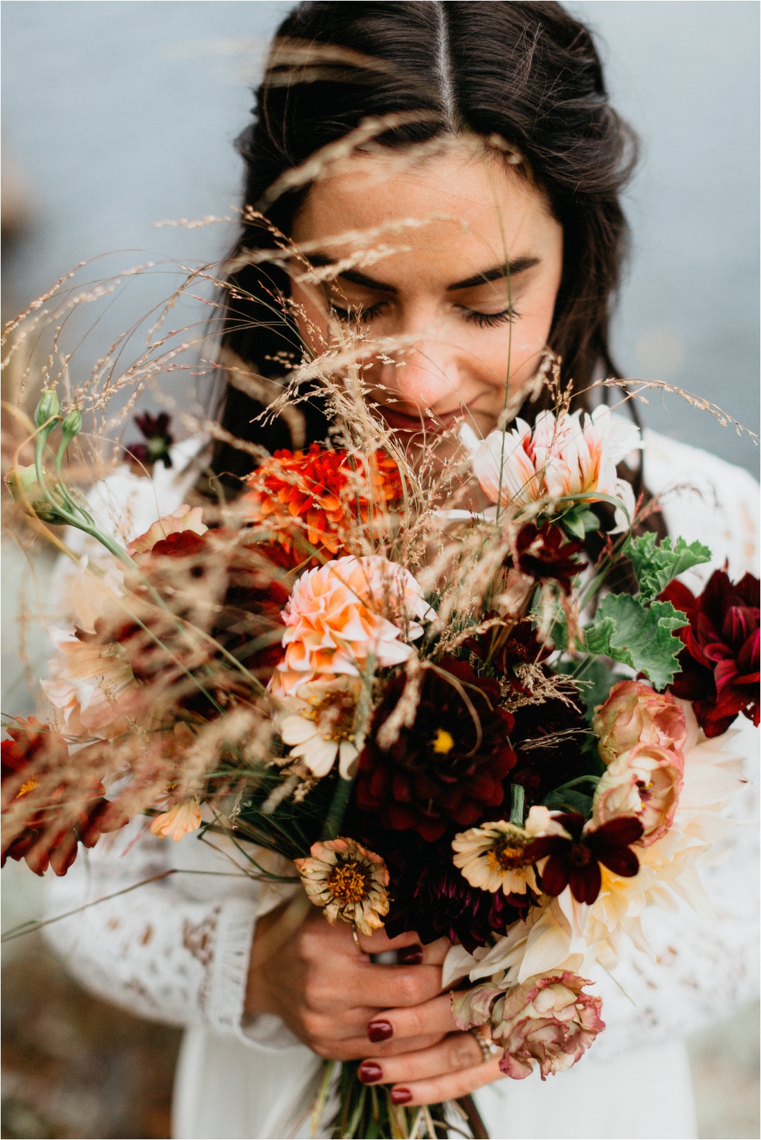 Elopement on Rocky Mountain near Inlet, Adirondacks | Shaw Photo Co. | Burgundy bouquet by Ferncroft