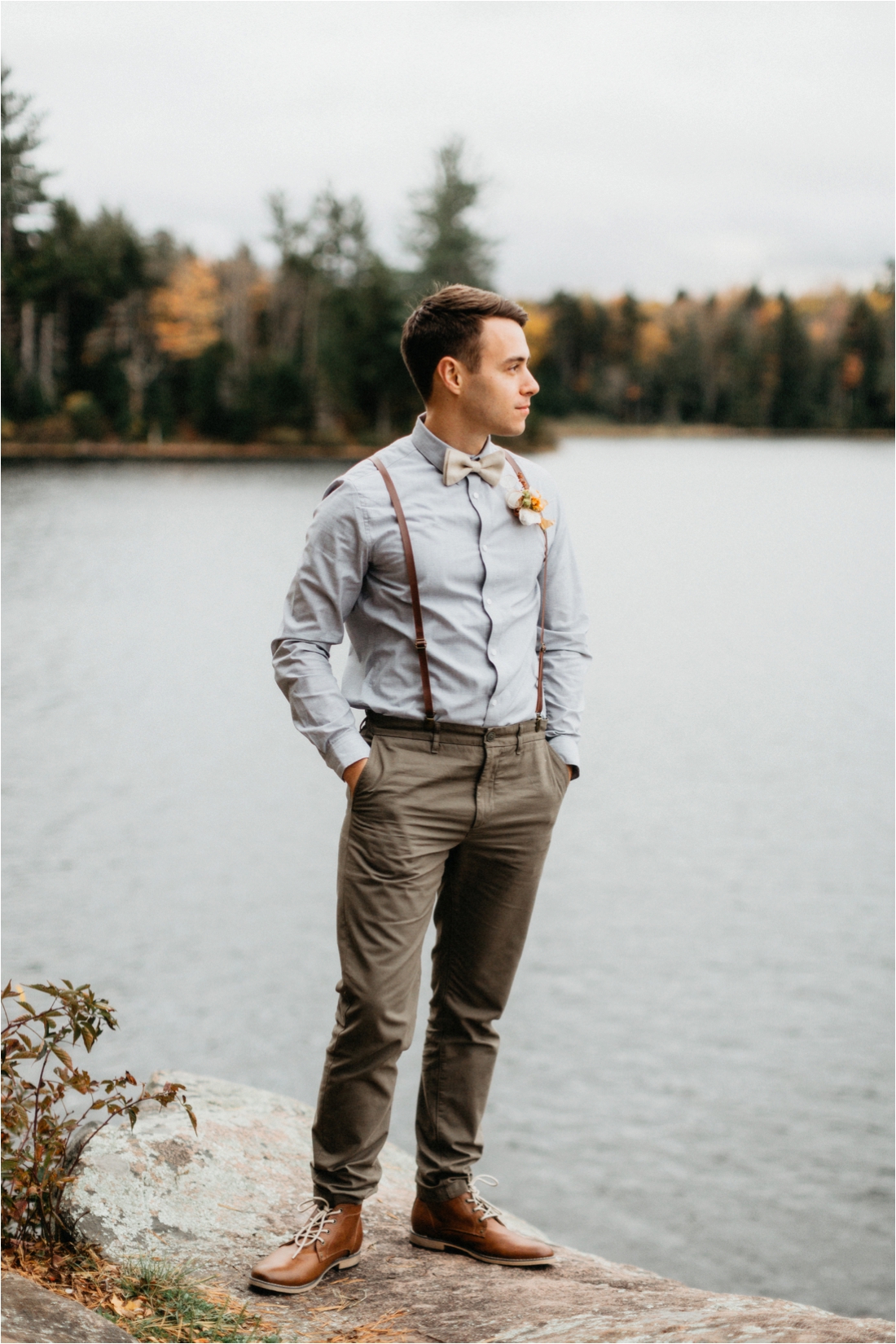 Elopement on Rocky Mountain near Inlet, Adirondacks | Shaw Photo Co. | Grooms attire