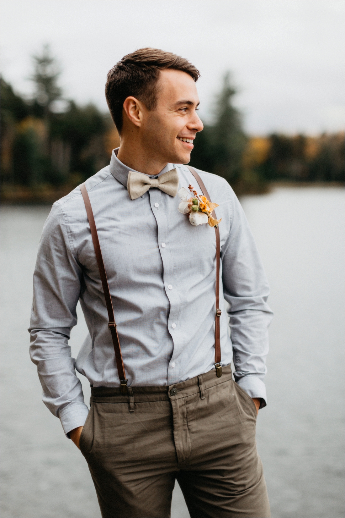 Elopement on Rocky Mountain near Inlet, Adirondacks | Shaw Photo Co. | Grooms attire