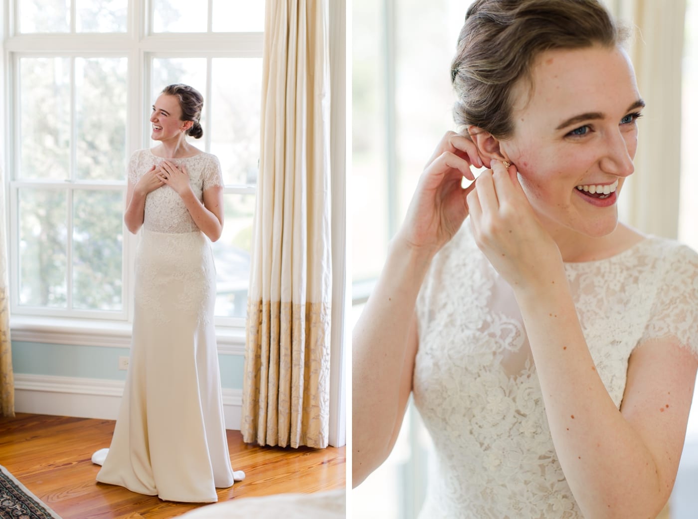 Bride in a lace and crepe gown by Lea-Ann Belter Bridal