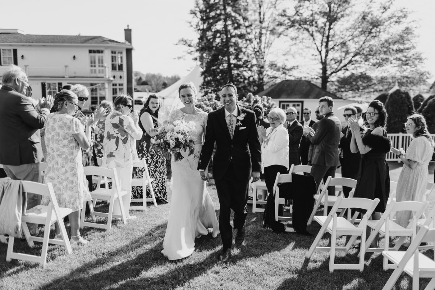 Wedding ceremony in a backyard outside of Buffalo, New York