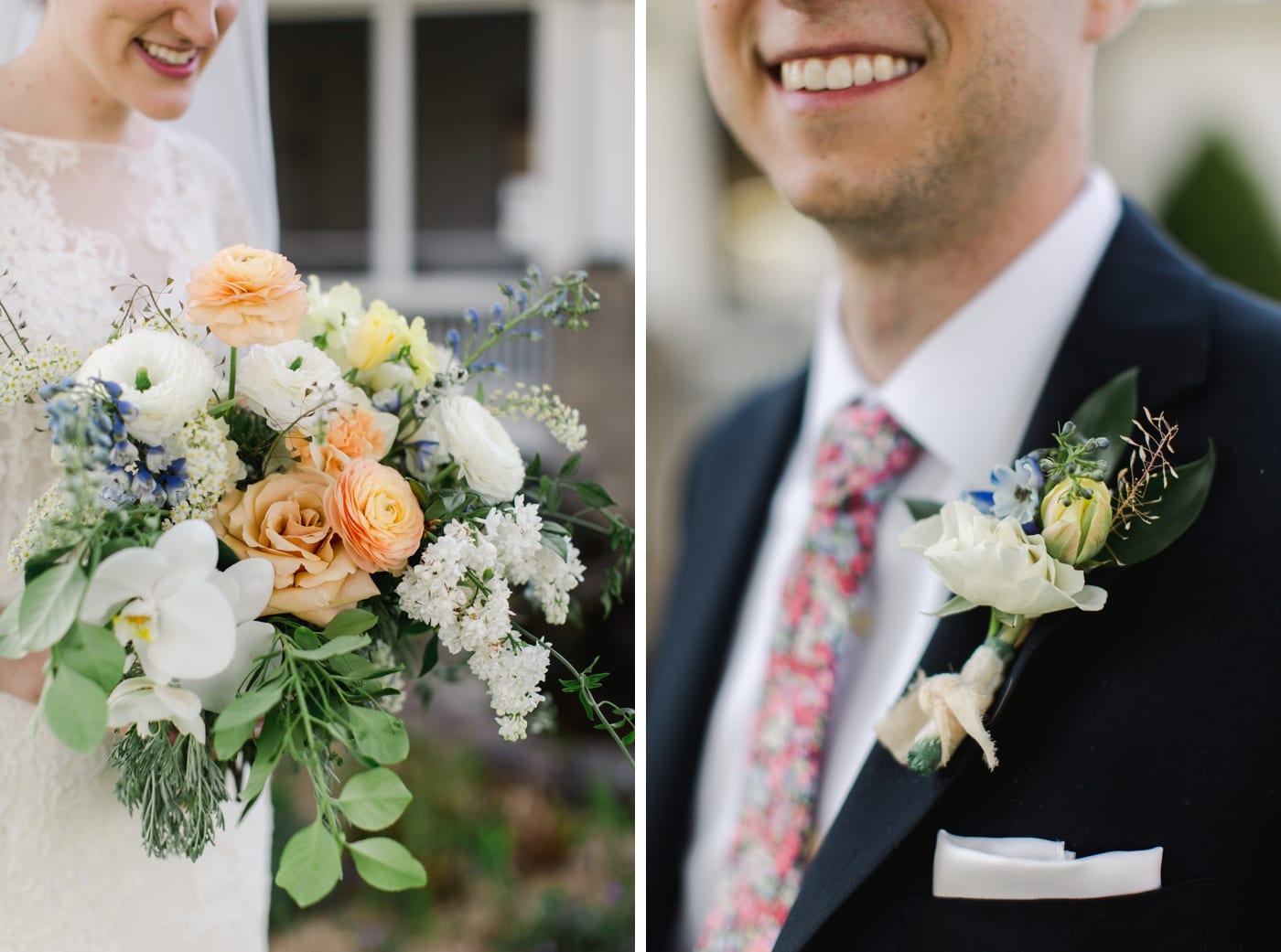 Orange, blush, and lavender wedding flowers for a Spring Wedding