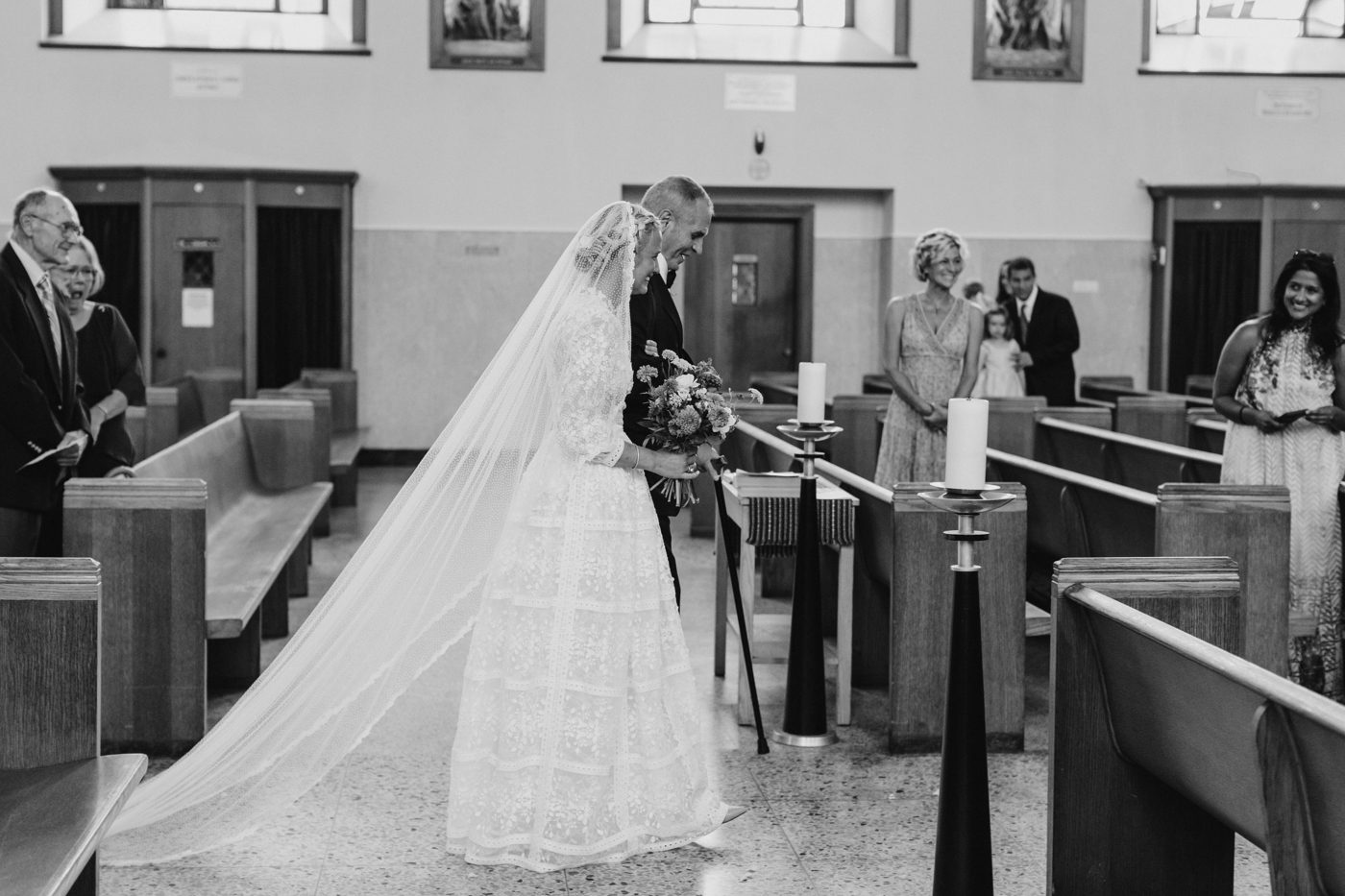 Bride walking down the aisle for a Buffalo, New York wedding