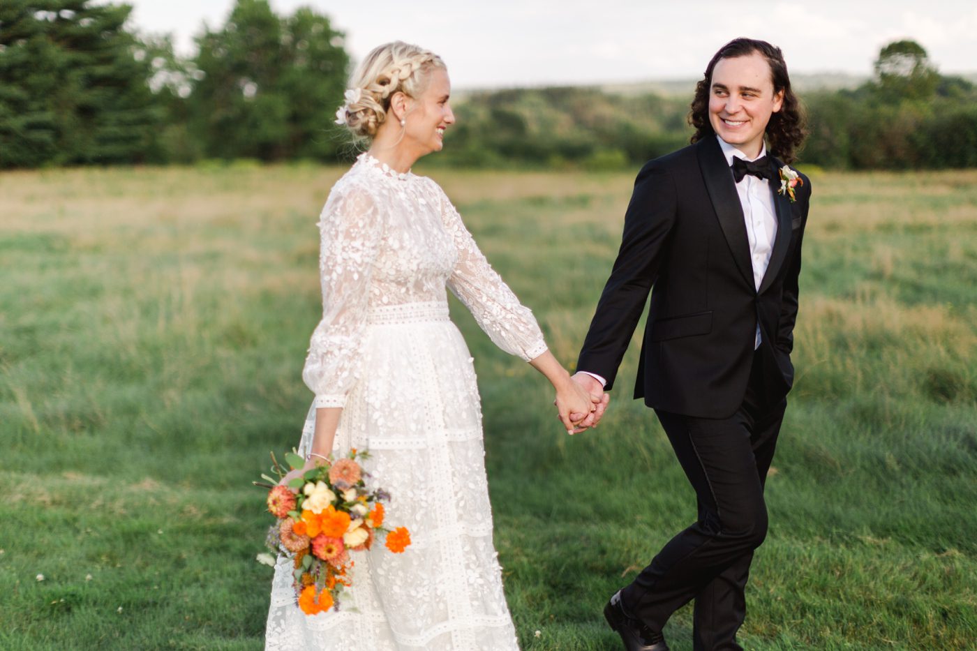 Sunset bride and groom portraits at Knox Farm in Buffalo, New York