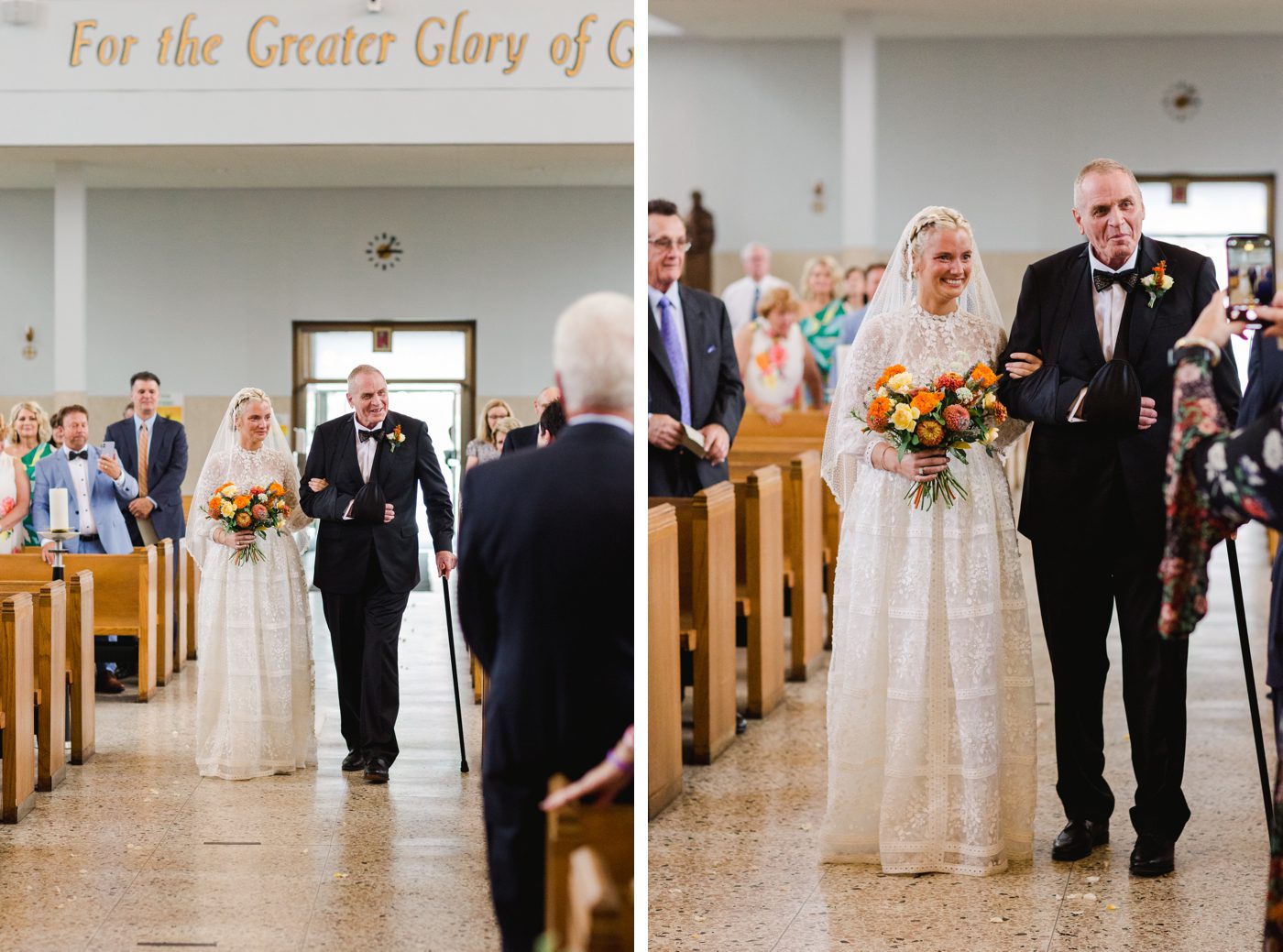 Bride walking down the aisle for a Buffalo, New York wedding